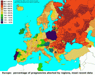 Аборты: процент прерванных беременностей по регионам Европы