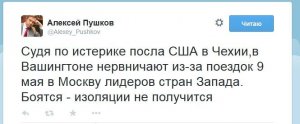 Пушков назвал истерикой поведение посла США в Чехии