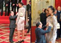 Президент Франсуа Олланд, награждает баскетболистку Сандрин Груду