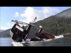 Интересный способ разгрузить корабль с лесоматериалами