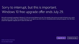 Уведомление об обновлении до Windows 10 стало полноэкранным
