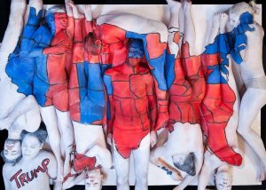 Художница Трина Мерри изобразила американские выборы на голых телах, совместив собственными руками по идее несовместимое — бодиарт и пейзаж