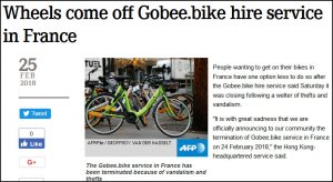 Китайская компания Gobee Bike покинула французский рынок из-за нанесенного ей ущерба