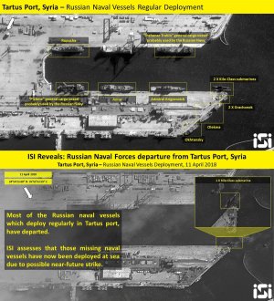 США опубликовали спутниковые снимки порта Тартус, показывающие, что российские военные корабли выдвинулись на боевые позиции