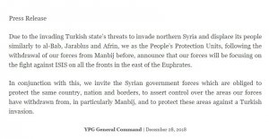 Курдские военные подразделения YPG передали сирийский город Манбидж под контроль российских и сирийских войск