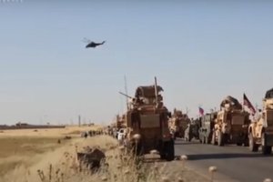 Преследовавшие российский военный конвой американские войска, столкнулись с российскими ударными вертолётами. Видео
