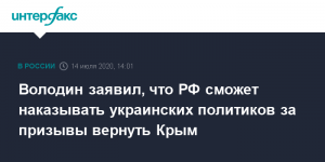 Володин заявил, что РФ сможет наказывать украинских политиков за призывы вернуть Крым