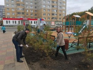Активисты ОНФ в Коми, жители и депутаты озеленили территорию вокруг детской площадки на Покровская бульваре в Сыктывкаре