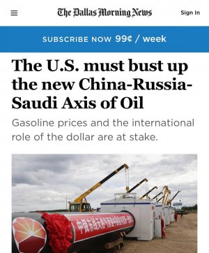 Dallas Morning News: «США должны разрушить новую нефтяную ось Китай-Россия-Саудовская Аравия»