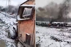 "Где-то на Лимане устала колона ВСУ...."   (Российская реактивная артиллерия накрыла две колонны украинской техники)