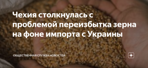 [40%+] В Чехии наблюдается переизбыток зерна из-за объема импорта пшеницы с Украины. Если положение в ближайшее время не изменится, то в 2023 году придется уничтожать урожай пшеницы и других зерновых