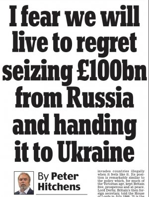 Питер Хитченс: «Я боюсь, мы пожалеем, если отберем 100 миллиардов фунтов у России и передадим их Украине»