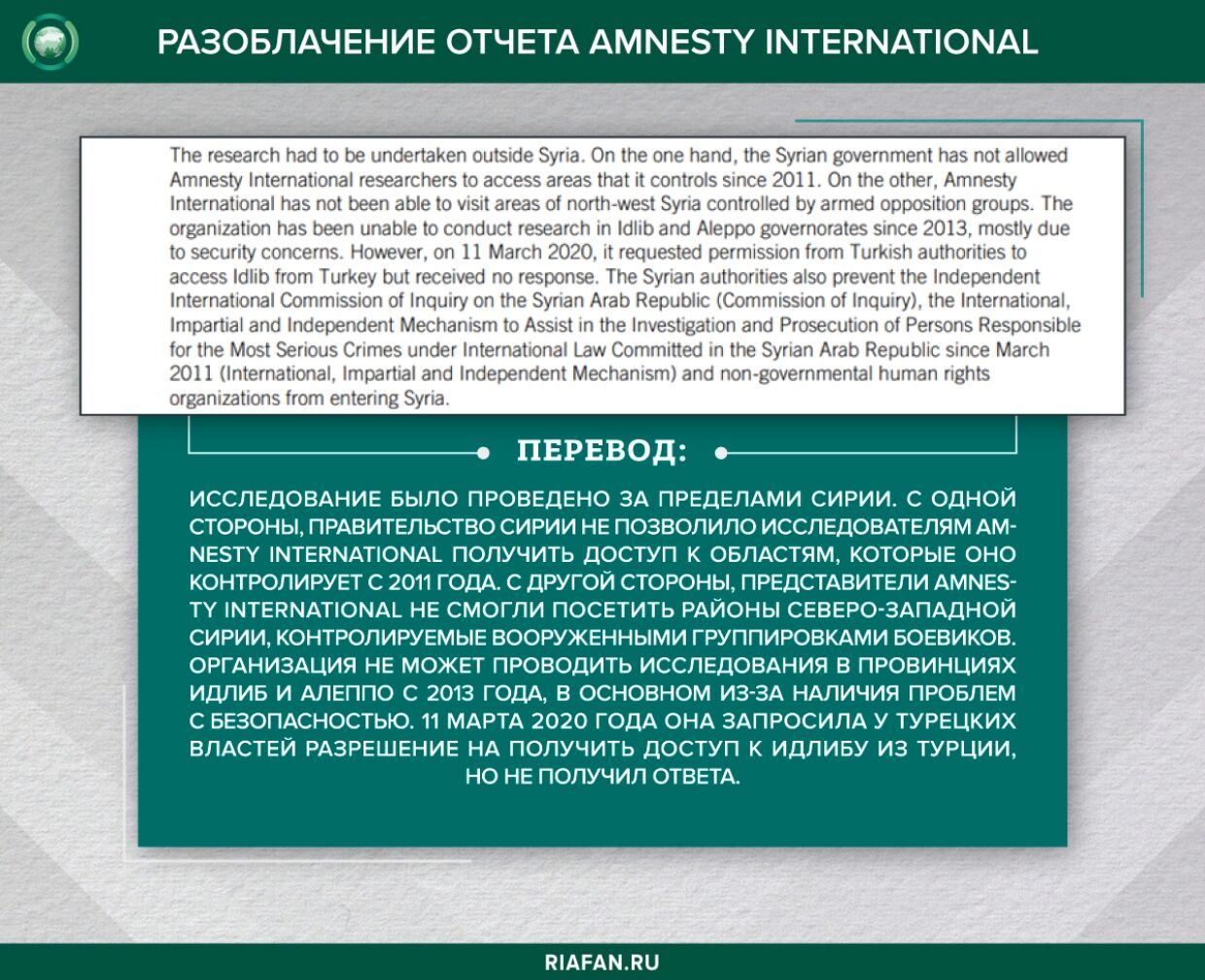 Турция заказала фейковый доклад Amnesty International по Сирии, чтобы остаться в Идлибе