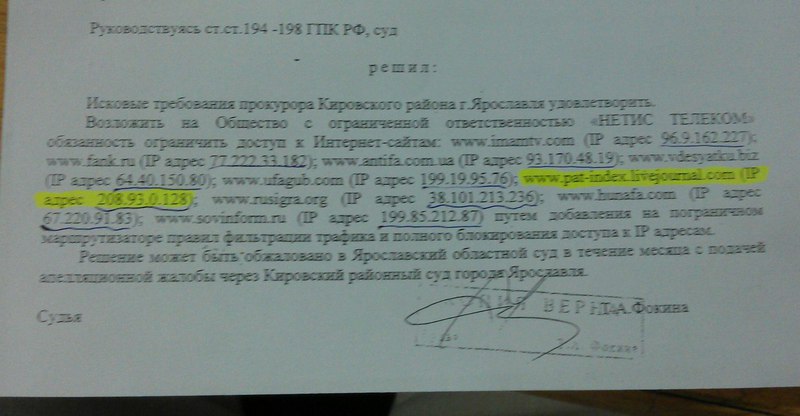 Список заблокированных сайтов