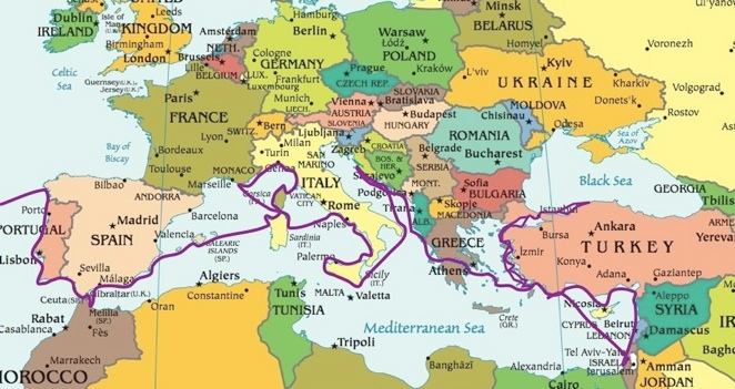 Карта стран средиземного моря